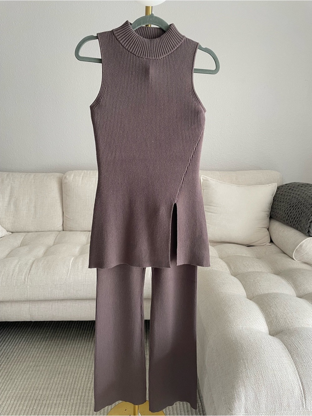 NWT EDIT by Jason Wu Ribbed Knit Mockneck Sleeveless Top and Pants Set